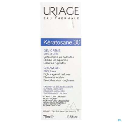 Sie sehen eine Packung Uriage Keratosane 30% Urea Gel-creme 75ml, Produktbild: 01 Uriage Keratosane 30% Urea Gel-creme 75ml, A-Nr.: 5618176 - 01