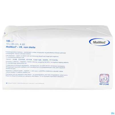 Sie sehen eine Packung Vlieskompressen 4fach Unsteril 10x 20cm Maimed 100st, Produktbild: 01 Vlieskompressen 4fach Unsteril 10x 20cm Maimed 100st, A-Nr.: 4795864 - 01