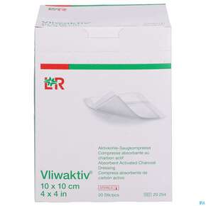 Wundverband Vliwaktiv-aktivkohle Saugkompresse Steril 10x 10cm 20st, A-Nr.: 1367613 - 01