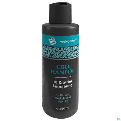 Sie sehen eine Packung Cbd Hanfoel Wekoderm 10 Kraeuter Einreibung 250ml, Produktbild: 01 Cbd Hanfoel Wekoderm 10 Kraeuter Einreibung 250ml, A-Nr.: 5392140 - 01