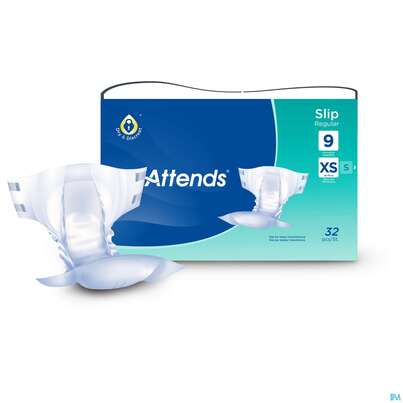 Sie sehen eine Packung Inkontinenz Attends Slip Regular Xs 9 32st, Produktbild: 03 Inkontinenz Attends Slip Regular Xs 9 32st, A-Nr.: 4519615 - 03