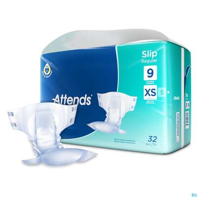 Sie sehen eine Packung Inkontinenz Attends Slip Regular Xs 9 32st, Produktbild: 04 Inkontinenz Attends Slip Regular Xs 9 32st, A-Nr.: 4519615 - 04