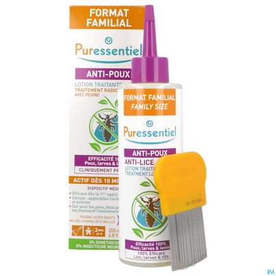 Sie sehen eine Packung Anti-laeuse Puressentiel Behandlungslotion +kamm 200ml, Produktbild: 05 Anti-laeuse Puressentiel Behandlungslotion +kamm 200ml, A-Nr.: 5716683 - 05