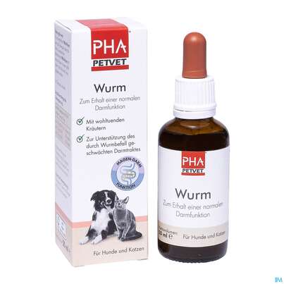 Sie sehen eine Packung Veterinaerprodukte Pha Wurm Hunde +katzen 50ml, Produktbild: 05 Veterinaerprodukte Pha Wurm Hunde +katzen 50ml, A-Nr.: 4901036 - 05
