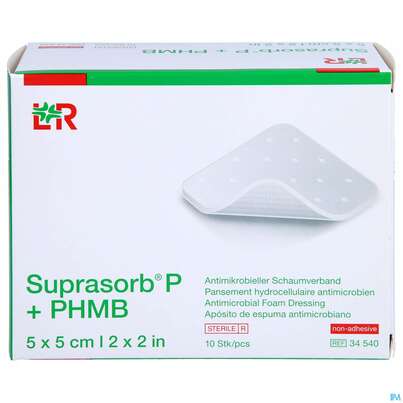 Sie sehen eine Packung Wundauflagen Suprasorb P+phmb Nkl 5x 5cm 10st, Produktbild: 01 Wundauflagen Suprasorb P+phmb Nkl 5x 5cm 10st, A-Nr.: 4180878 - 01