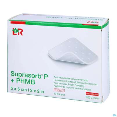 Sie sehen eine Packung Wundauflagen Suprasorb P+phmb Nkl 5x 5cm 10st, Produktbild: 02 Wundauflagen Suprasorb P+phmb Nkl 5x 5cm 10st, A-Nr.: 4180878 - 02