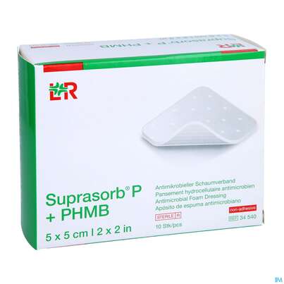 Sie sehen eine Packung Wundauflagen Suprasorb P+phmb Nkl 5x 5cm 10st, Produktbild: 03 Wundauflagen Suprasorb P+phmb Nkl 5x 5cm 10st, A-Nr.: 4180878 - 03