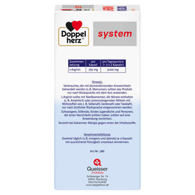 Sie sehen eine Packung Doppelherz system L-ARGININ VITAL 3.000, Produktbild: 02 Doppelherz system L-ARGININ VITAL 3.000, A-Nr.: 4195615 - 02