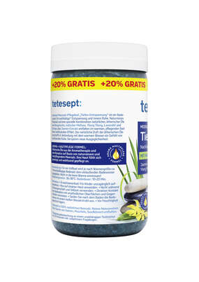 Sie sehen eine Packung Tetesept Tiefenentspannung Meersalz 750g+150g, Produktbild: 02 Tetesept Tiefenentspannung Meersalz 750g+150g, A-Nr.: 5717903 - 02