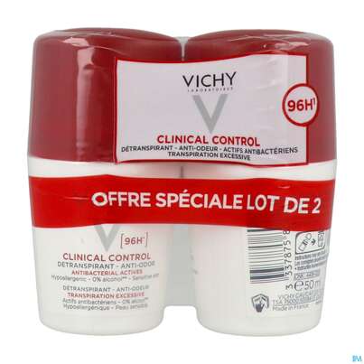 Sie sehen eine Packung Vichy Deo/roll-on 96h Anti-transpirant 2x50 100ml, Produktbild: 02 Vichy Deo/roll-on 96h Anti-transpirant 2x50 100ml, A-Nr.: 5671383 - 02