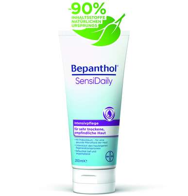 Sie sehen eine Packung Bepanthol® SensiDaily Intensivpflege 200ml, Produktbild: 01 Bepanthol® SensiDaily Intensivpflege 200ml, A-Nr.: 5635909 - 01