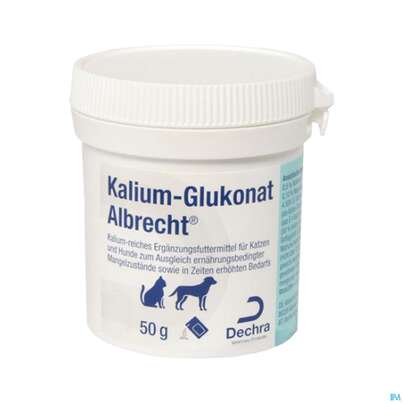Sie sehen eine Packung Veterinaerprodukte Kalium Glukonat Albrecht F Hunde +katzen +messloeffel 50g, Produktbild: 01 Veterinaerprodukte Kalium Glukonat Albrecht F Hunde +katzen +messloeffel 50g, A-Nr.: 4775554 - 01