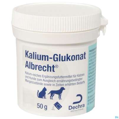 Sie sehen eine Packung Veterinaerprodukte Kalium Glukonat Albrecht F Hunde +katzen +messloeffel 50g, Produktbild: 02 Veterinaerprodukte Kalium Glukonat Albrecht F Hunde +katzen +messloeffel 50g, A-Nr.: 4775554 - 02