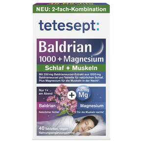 tetesept Baldrian 1000mg + Magnesium Tabletten 40 Stk, A-Nr.: 5954307 - 01