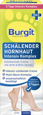 Sie sehen eine Packung Burgit Schälender Hornhaut Intensiv Komplex 50ml, Produktbild: 01 Burgit Schälender Hornhaut Intensiv Komplex 50ml, A-Nr.: 5876725 - 01