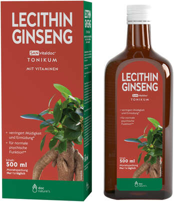 Sie sehen eine Packung doc nature‘s LECITHIN GINSENG Tonikum, Produktbild: 01 doc nature‘s LECITHIN GINSENG Tonikum, A-Nr.: 5940564 - 01