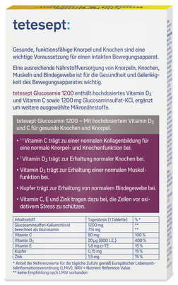 Sie sehen eine Packung Tetesept Glucosamin 1200 30st, Produktbild: 02 Tetesept Glucosamin 1200 30st, A-Nr.: 5431957 - 02