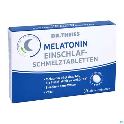 Sie sehen eine Packung Melatonin Einschlaf-schmelztabl Dr.theiss 30st, Produktbild: 03 Melatonin Einschlaf-schmelztabl Dr.theiss 30st, A-Nr.: 5451173 - 03