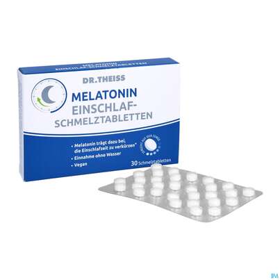 Sie sehen eine Packung Melatonin Einschlaf-schmelztabl Dr.theiss 30st, Produktbild: 05 Melatonin Einschlaf-schmelztabl Dr.theiss 30st, A-Nr.: 5451173 - 05