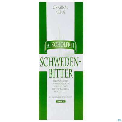 Sie sehen eine Packung Schwedenbitter Kreuz Alkoholfrei 500ml, Produktbild: 01 Schwedenbitter Kreuz Alkoholfrei 500ml, A-Nr.: 4158548 - 01