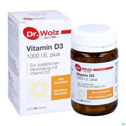Sie sehen eine Packung Vitamin D3 Kapseln 1000ie Plus -dr.wolz Nr 60 60st, Produktbild: 07 Vitamin D3 Kapseln 1000ie Plus -dr.wolz Nr 60 60st, A-Nr.: 3839335 - 07