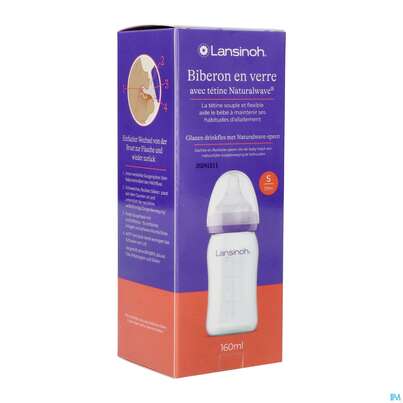 Sie sehen eine Packung Saugflaschen -lansinoh Weithals Natural Wave 160ml Glas Slow Flow Sauge 1st, Produktbild: 07 Saugflaschen -lansinoh Weithals Natural Wave 160ml Glas Slow Flow Sauge 1st, A-Nr.: 4737855 - 07