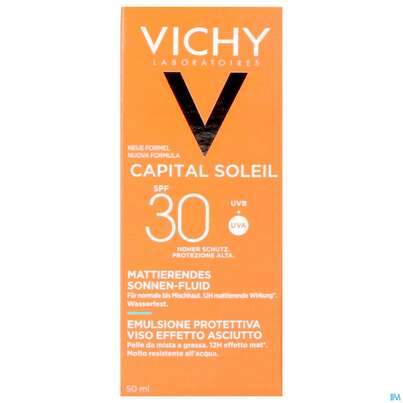 Sie sehen eine Packung Sonnenprodukte Vichy Ideal Soleil Fluid Lsf30 Dry 50ml, Produktbild: 03 Sonnenprodukte Vichy Ideal Soleil Fluid Lsf30 Dry 50ml, A-Nr.: 3813726 - 03