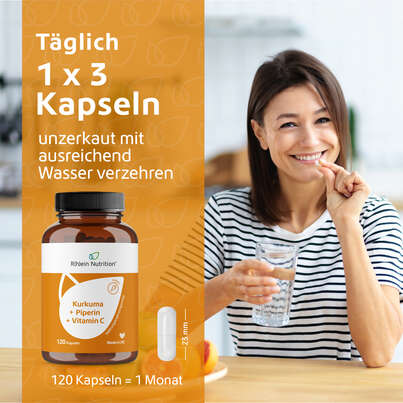 R(h)ein Nutrition Kurkuma 95 % Curcumin + Piperin + Vitamin C Kapseln, A-Nr.: 5987175 - 04