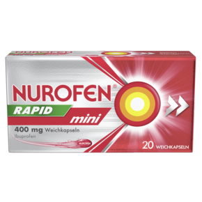 Sie sehen eine Packung NUROFEN RAPID MINI WKPS400MG, Produktbild: 01 NUROFEN RAPID MINI WKPS400MG, A-Nr.: 5535361 - 01