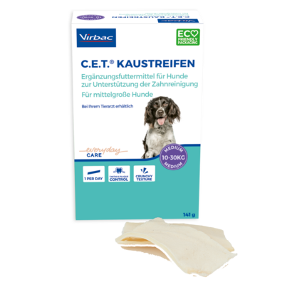 Sie sehen eine Packung C.E.T. Kaustreifen für mittelgroße Hunde, Produktbild: 01 C.E.T. Kaustreifen für mittelgroße Hunde, A-Nr.: 2394859 - 01