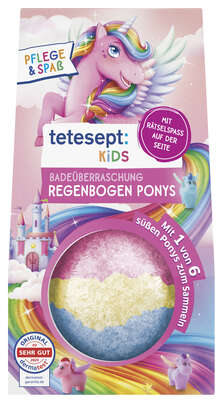 Sie sehen eine Packung Tetesept Kids Badeüberraschung Regenbogenponys, Produktbild: 01 Tetesept Kids Badeüberraschung Regenbogenponys, A-Nr.: 5664928 - 01