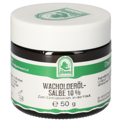 Sie sehen eine Packung WACHOLDEROEL SALBE 10% 50 G, Produktbild: 01 WACHOLDEROEL SALBE 10% 50 G, A-Nr.: 5724518 - 01