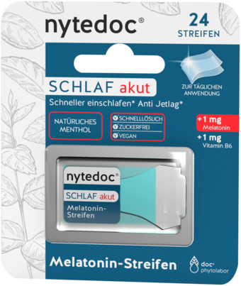 Sie sehen eine Packung nytedoc® Schlaf akut Melatonin-Streifen, Produktbild: 01 nytedoc® Schlaf akut Melatonin-Streifen, A-Nr.: 5959747 - 01