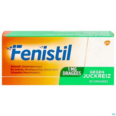 Sie sehen eine Packung Fenistil Drag 1mg 30st, Produktbild: 03 Fenistil Drag 1mg 30st, A-Nr.: 0021545 - 03