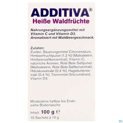 Sie sehen eine Packung Additiva Pulver Heisse Waldfruechte Kinder 10014 10st, Produktbild: 02 Additiva Pulver Heisse Waldfruechte Kinder 10014 10st, A-Nr.: 5810152 - 02