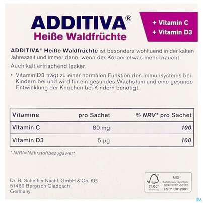 Sie sehen eine Packung Additiva Pulver Heisse Waldfruechte Kinder 10014 10st, Produktbild: 07 Additiva Pulver Heisse Waldfruechte Kinder 10014 10st, A-Nr.: 5810152 - 07