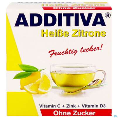 Sie sehen eine Packung Additiva Pulver Heisse Zitrone Ohne Zucker 10st, Produktbild: 01 Additiva Pulver Heisse Zitrone Ohne Zucker 10st, A-Nr.: 5810092 - 01
