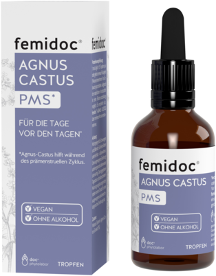Sie sehen eine Packung femidoc AGNUS CASTUS PMS Tropfen BIO, Produktbild: 01 femidoc AGNUS CASTUS PMS Tropfen BIO, A-Nr.: 5934368 - 01