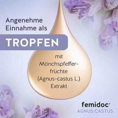 Sie sehen eine Packung femidoc AGNUS CASTUS PMS Tropfen BIO, Produktbild: 03 femidoc AGNUS CASTUS PMS Tropfen BIO, A-Nr.: 5934368 - 03
