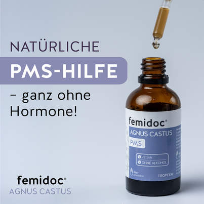 Sie sehen eine Packung femidoc AGNUS CASTUS PMS Tropfen BIO, Produktbild: 04 femidoc AGNUS CASTUS PMS Tropfen BIO, A-Nr.: 5934368 - 04