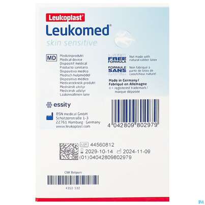 Wundverband Leukomed/skin Sensitive Vliesverband +auflage Steril 5x 7,2cm 10st, A-Nr.: 5609036 - 08