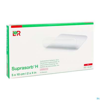 Sie sehen eine Packung Suprasorb H Hydrokolloid-verband Duenn 5x10cm 10st, Produktbild: 02 Suprasorb H Hydrokolloid-verband Duenn 5x10cm 10st, A-Nr.: 5095100 - 02