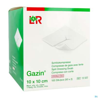 Schlitzkompressen Gazin 17faedig Steril 8fach 10x 10cm 50x2 100st, A-Nr.: 2404411 - 01