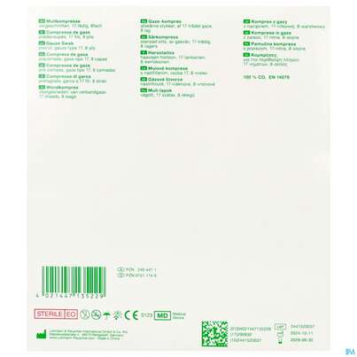 Schlitzkompressen Gazin 17faedig Steril 8fach 10x 10cm 50x2 100st, A-Nr.: 2404411 - 02