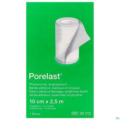 Sie sehen eine Packung Pflasterbinden Porelast Laengselast.ungedehnt 2,5mx 10cm 1st, Produktbild: 09 Pflasterbinden Porelast Laengselast.ungedehnt 2,5mx 10cm 1st, A-Nr.: 5026429 - 09