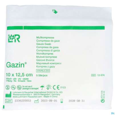 Mullkompressen Gazin Baumw.17faedig Steril 16fach 12,5x10cm 5st, A-Nr.: 2570167 - 04