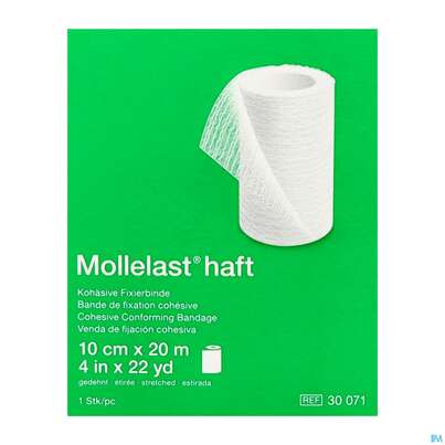 Sie sehen eine Packung Fixierbinden Mollelast Haft Weiss 20mx 10cm 1st, Produktbild: 02 Fixierbinden Mollelast Haft Weiss 20mx 10cm 1st, A-Nr.: 1767726 - 02
