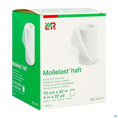 Sie sehen eine Packung Fixierbinden Mollelast Haft Weiss 20mx 10cm 1st, Produktbild: 03 Fixierbinden Mollelast Haft Weiss 20mx 10cm 1st, A-Nr.: 1767726 - 03