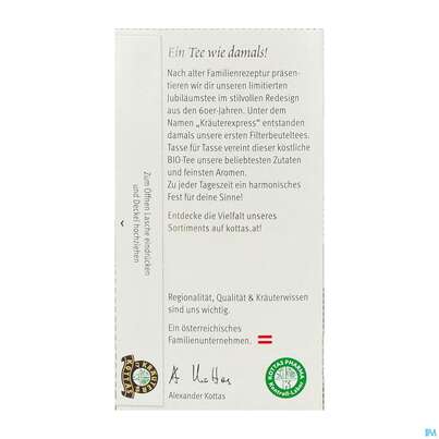 Sie sehen eine Packung Dr.Kottas Tee Jubilaeumstee 20st, Produktbild: 10 Dr.Kottas Tee Jubilaeumstee 20st, A-Nr.: 5940280 - 10