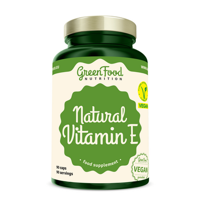 Sie sehen eine Packung GreenFood Nutrition Vitamin E-D-Alpha-Tocopheryl 90 Kapseln, Produktbild: 01 GreenFood Nutrition Vitamin E-D-Alpha-Tocopheryl 90 Kapseln, A-Nr.: 6003933 - 01